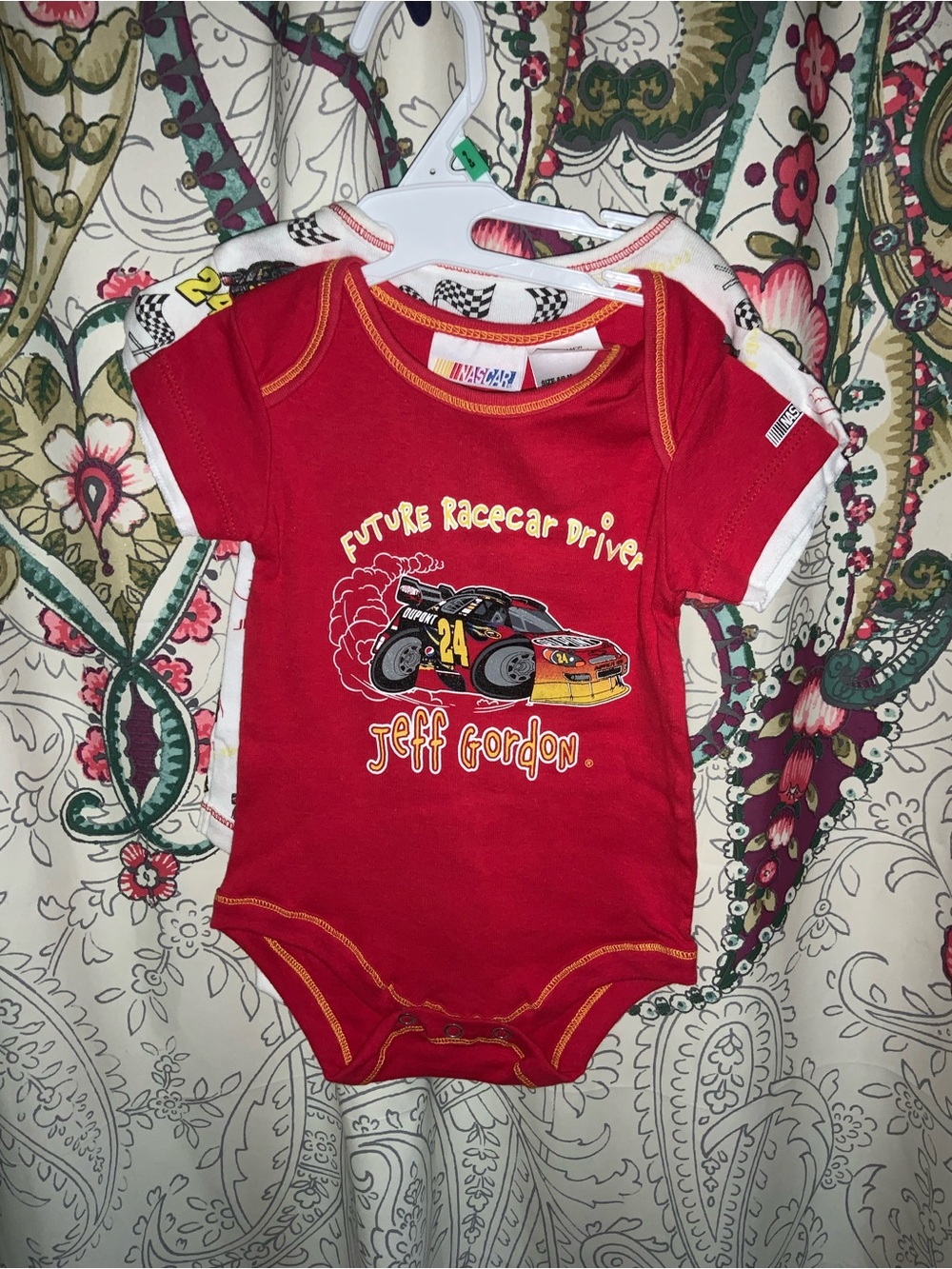 NWT NASCAR Jeff Gordon #24 Baby Bodysuit 2 Snap 6-9M White Red New Old Stock Y2k